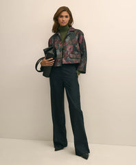 Cotton Blend Floral Jacquard Cropped Jacket