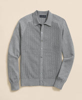 Cotton Mini-Cable Polo Cardigan