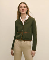 Brushed Merino Wool Suede Trim Sweater Jacket