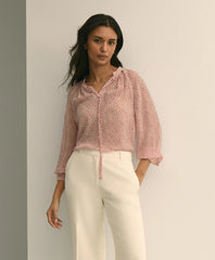 Silk Georgette Heart-Motif Peasant Blouse