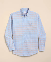 Stretch Non-Iron Cotton-Oxford Polo Button-Down, Check Sport Shirt