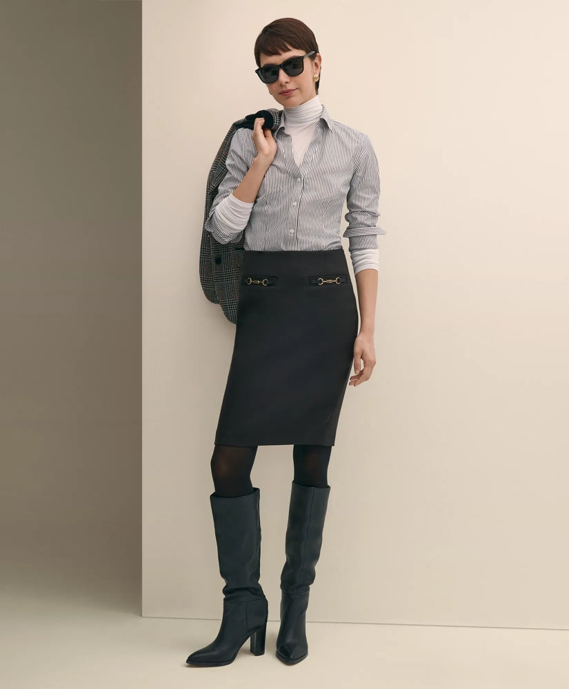 Wool Blend Horsebit-Trim Pencil Skirt