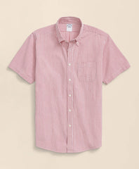 Washed Cotton Seersucker Button-Down Collar, Stripe Short-Sleeve Sport Shirt
