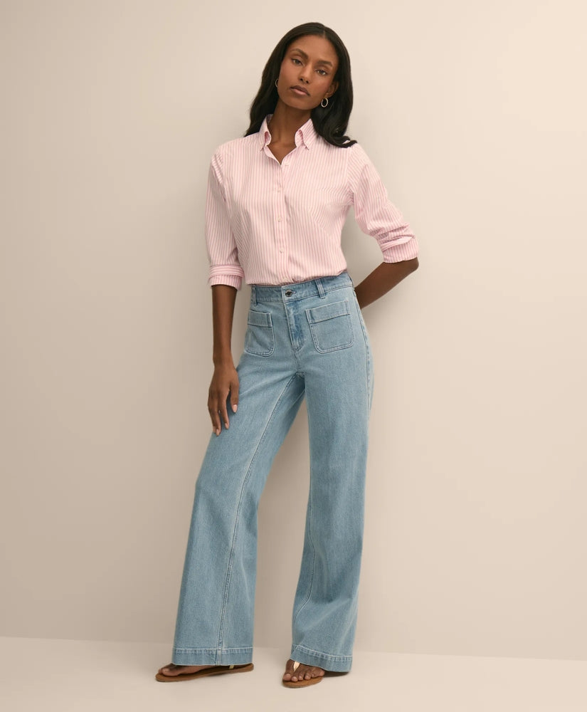 Cotton-Blend Patch Pocket Flare Jeans