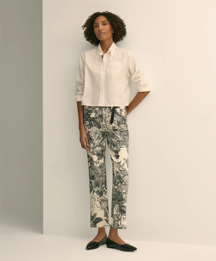 Cotton Floral Cropped Kick Flare Jeans