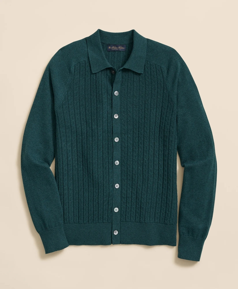 Cotton Mini-Cable Polo Cardigan