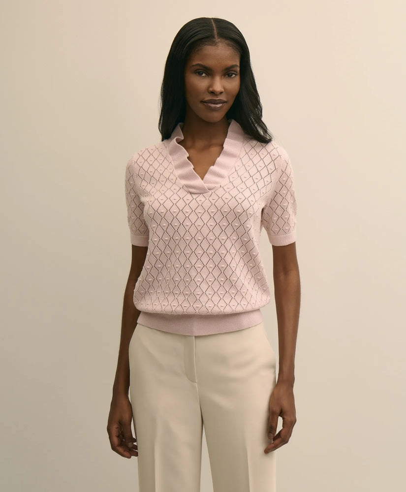 Cotton Viscose Short-Sleeve Ruffle Sweater