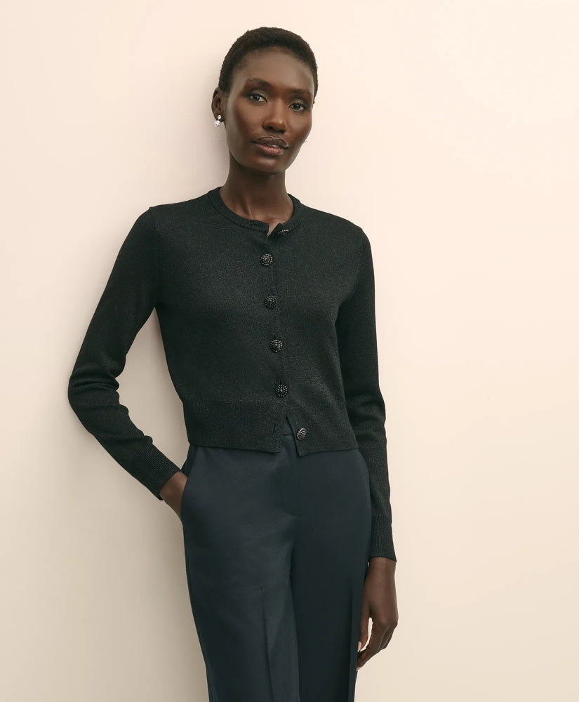 Merino Wool Blend Cropped Shimmer Cardigan