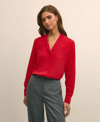 Silk Crepe Notch-Collar Blouse
