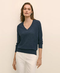 Silk V-Neck Marled Knit Relaxed Sweater