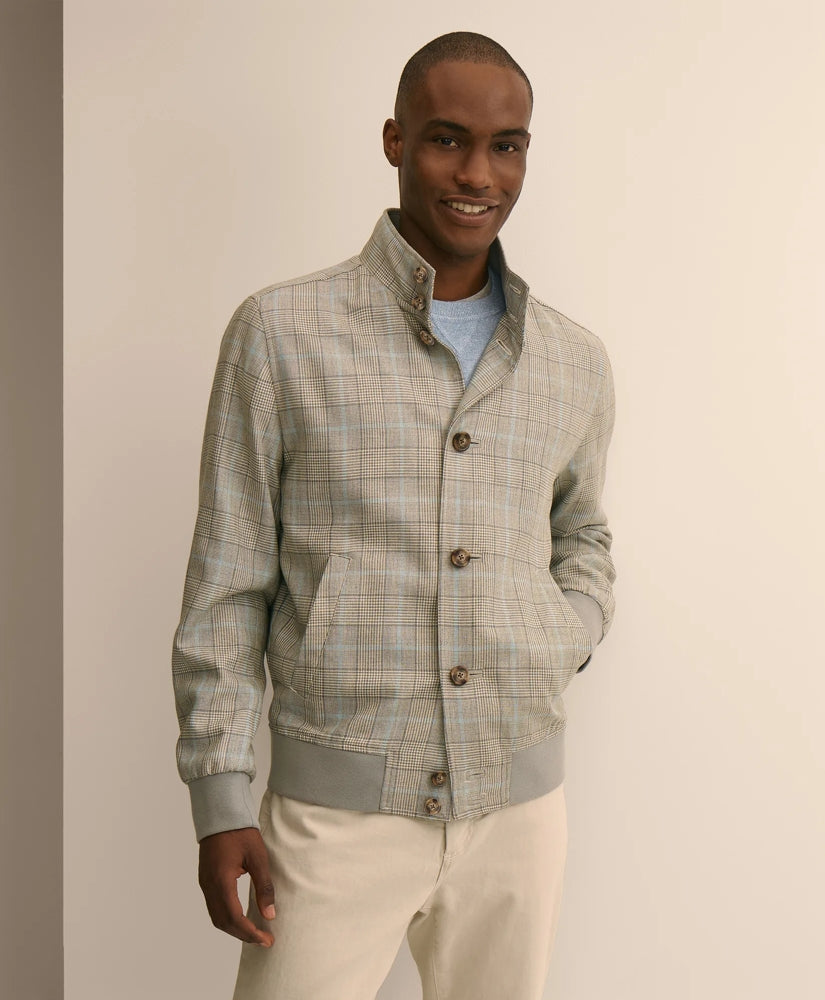 Silk-Wool Glen Plaid Bomber Jacket